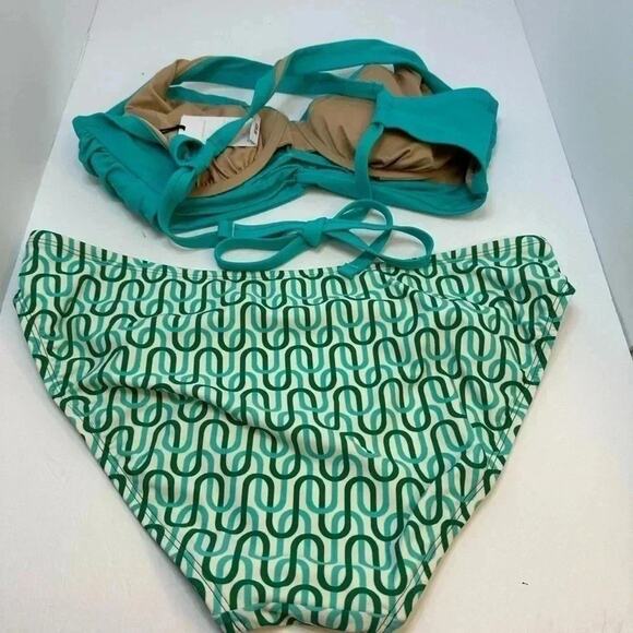 Kona Sol bikini teal top printed bottom NWT beach costal pool side - Picture 2 of 4